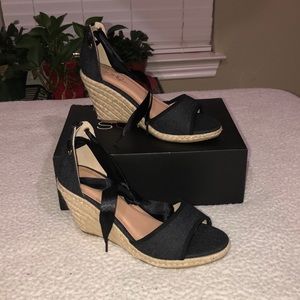 🆕Black Denim Espadrille Ballet Wedge🔥